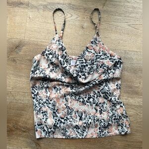 Native Daughters Satin Cowl Neck Cami Leopard Print Tank Top Adjustable Straps